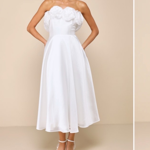 LULUS Elegant Bridal Bachelorette Engagement Bridal Shower Floral Strapless Mid - Picture 4 of 7